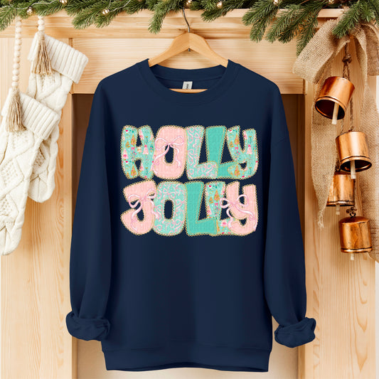 Holly Jolly Pink Bow Christmas Ready to Press Transfer DTF Transfer Sublimation Transfer