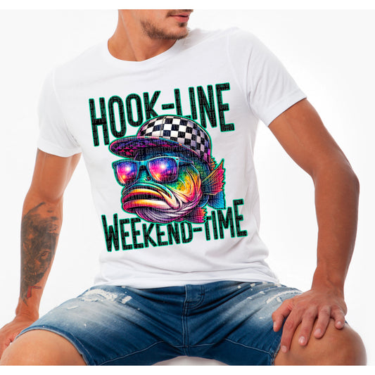 Hook-Line Weekend-Time Fishing Ready to Press Transfer DTF Transfer Sublimation Transfer