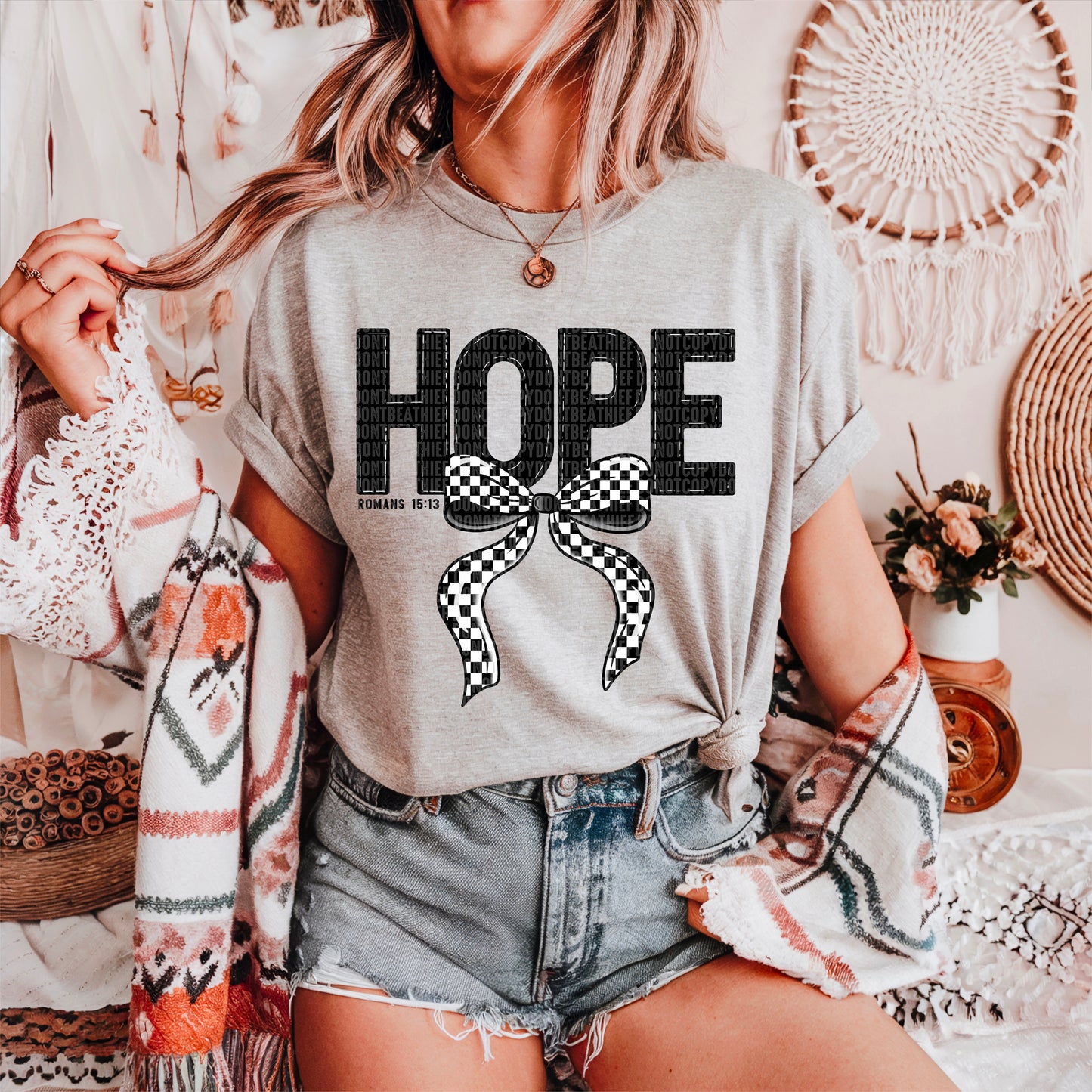 Hope Checkered Bow Ready to Press Transfer DTF Transfer Sublimation Transfer