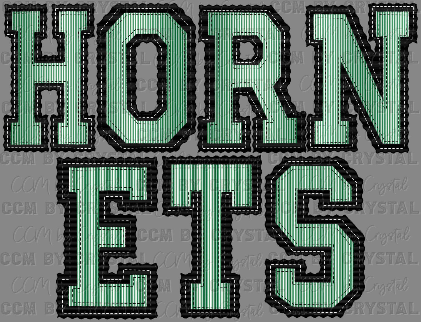 Hornets Faux Embroidery Green Black Sports Mascot Ready to Press Transfer DTF Transfer Sublimation Transfer