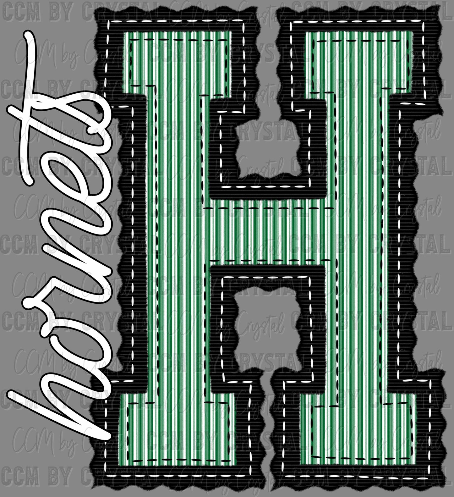 Hornets Faux Embroidery Green Black Sports Mascot Ready to Press Transfer DTF Transfer Sublimation Transfer