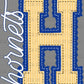 Hornets Faux Embroidery Blue Yellow Sports Mascot Ready to Press Transfer DTF Transfer Sublimation Transfer