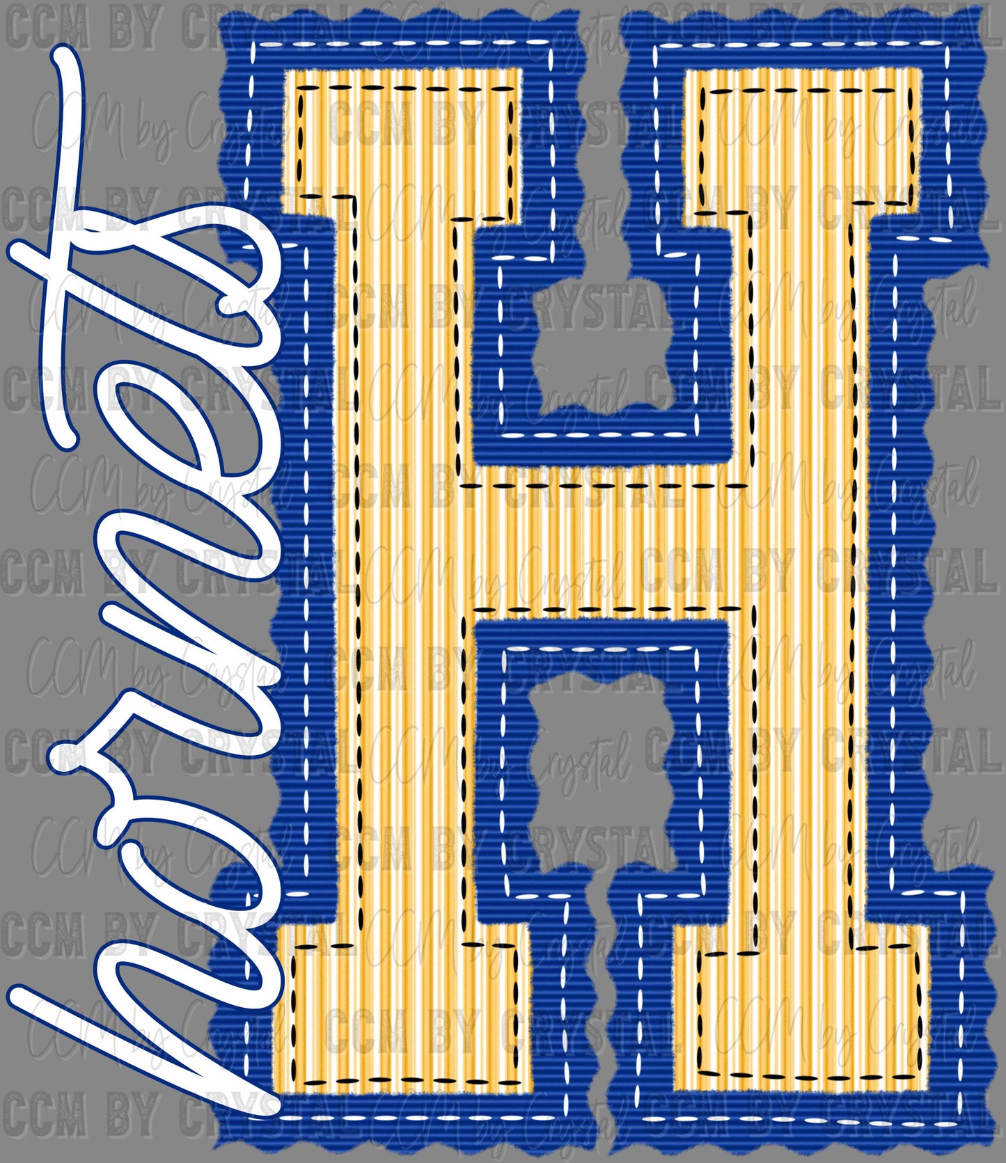 Hornets Faux Embroidery Blue Yellow Sports Mascot Ready to Press Transfer DTF Transfer Sublimation Transfer