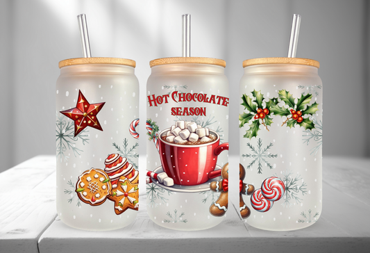 Christmas Hot Chocolate Season UV Transfer 16oz Libby Glass Can Wrap Ready to Apply