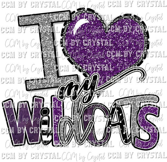 I Love My Wildcats Purple Print Ready to Press Transfer