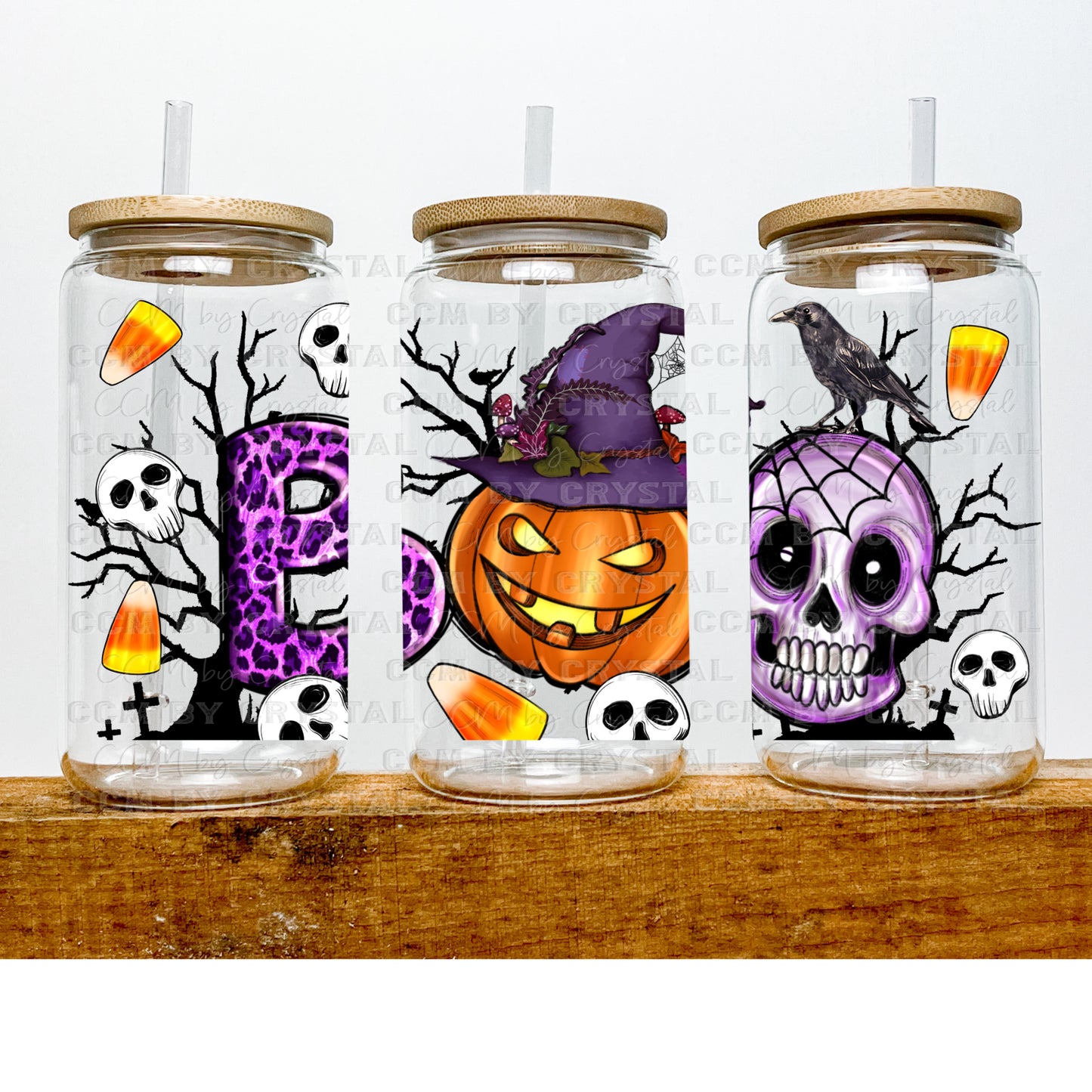 Halloween UV DTF Transfer 16oz Libby Glass Can Wrap Ready to Apply