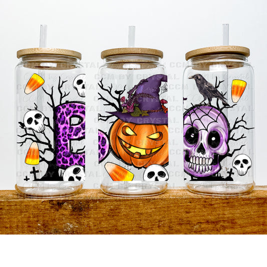 Halloween UV DTF Transfer 16oz Libby Glass Can Wrap Ready to Apply