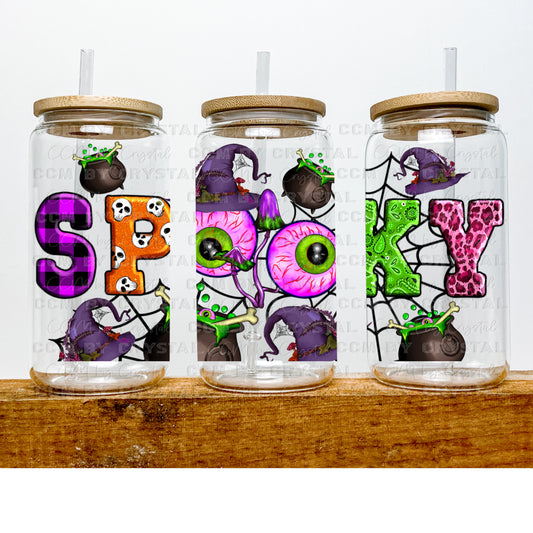 Spooky Halloween UV DTF Transfer 16oz Libby Glass Can Wrap Ready to Apply