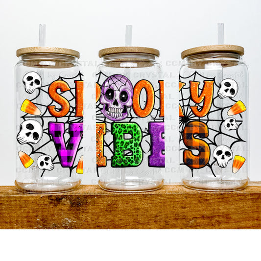Spooky Vibes UV DTF Transfer 16oz Libby Glass Can Wrap Ready to Apply