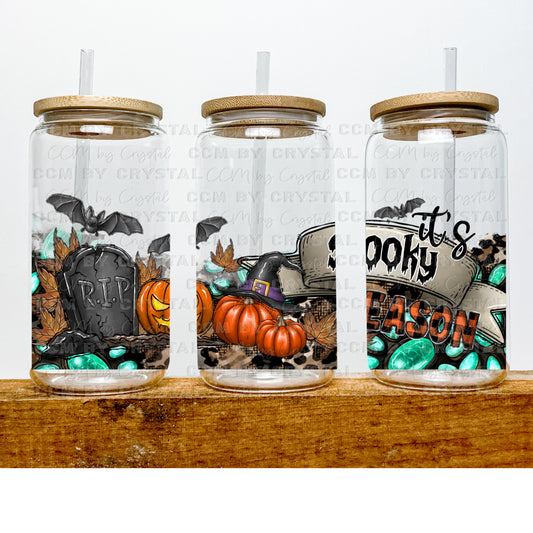It’s Spooky Season UV DTF Transfer 16oz Libby Glass Can Wrap Ready to Apply