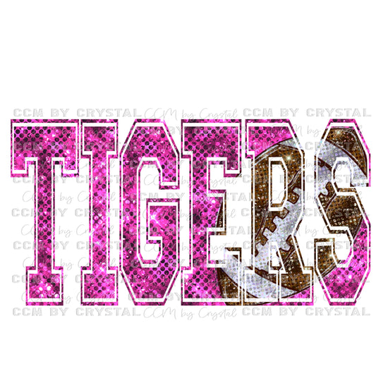Tigers Football Faux Sequins Pink Out Mascot PNG Digital File ONLY