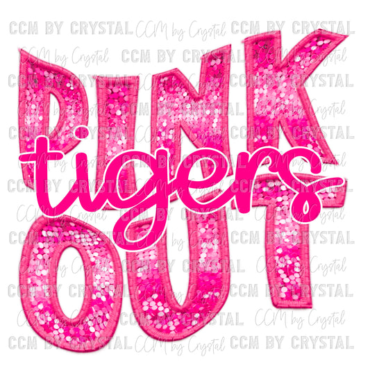 Pink Out Tigers Breast Cancer AwarenessFaux Embroidery Fauz Sequins Ready to Press Transfer
