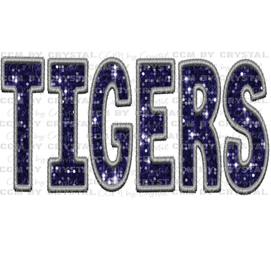 Tigers Mascot Faux Embroidery Faux Sequins Ready to Press Transfer