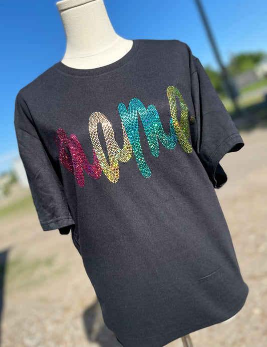 Rainbow Mama Bling Adult SHORT SLEEVE Black T-Shirt