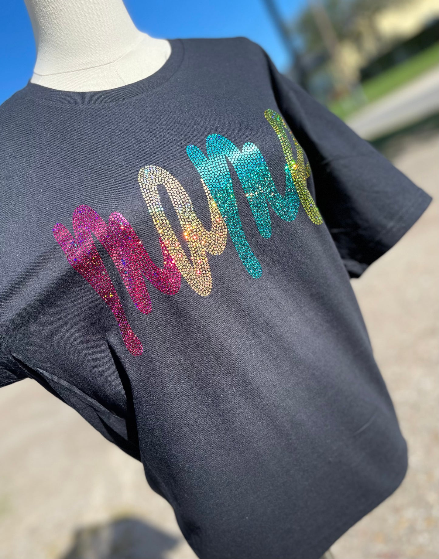 Rainbow Mama Bling Adult SHORT SLEEVE Black T-Shirt