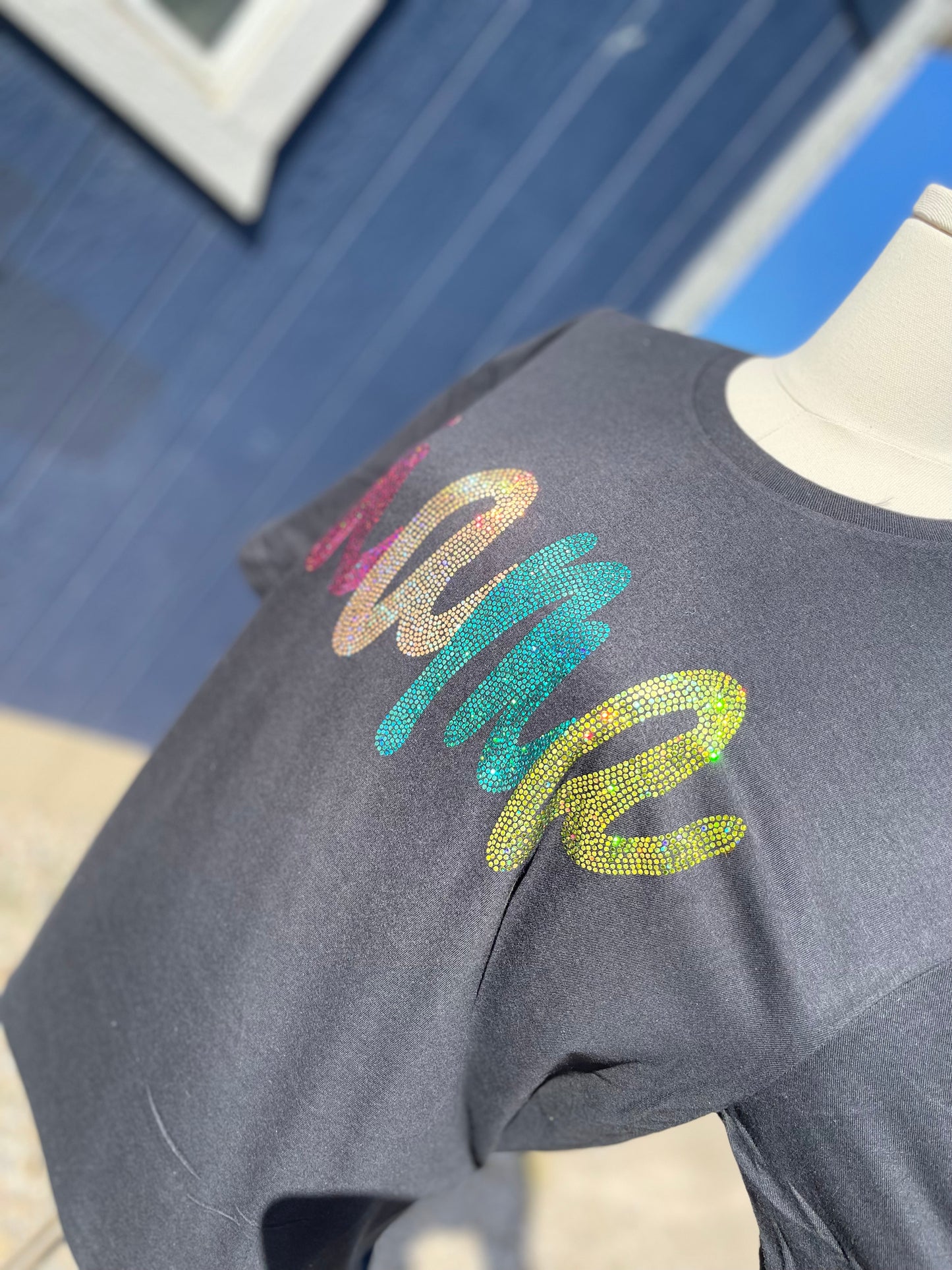 Rainbow Mama Bling Adult SHORT SLEEVE Black T-Shirt
