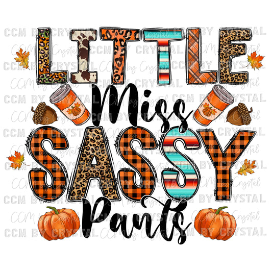 Little Miss Sassy Pants Fall Pumpkins  Ready to Press Transfer