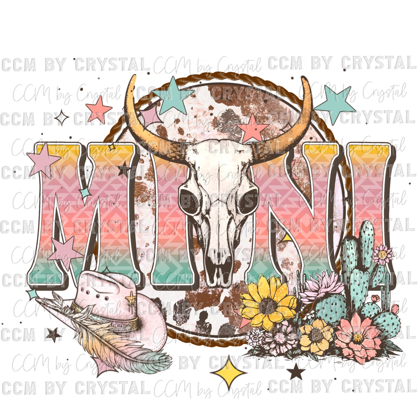 Mini Bull Skull Cowhide Western Ready to Press Transfer