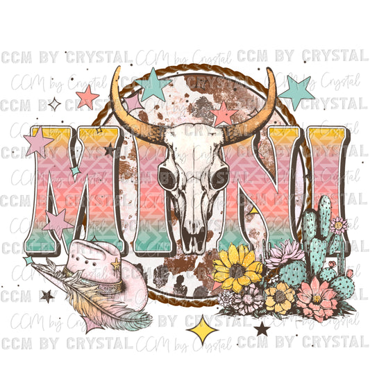 Mini Bull Skull Cowhide Western Ready to Press Transfer