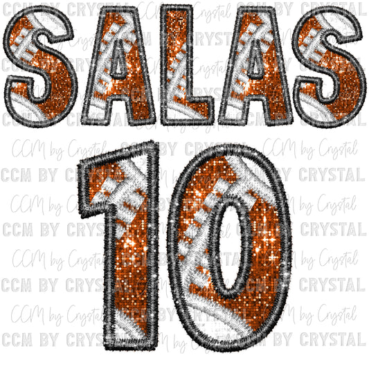 Personalized Name and Number Football Faux Embroidery Faux Sequins Ready to Press Transfer
