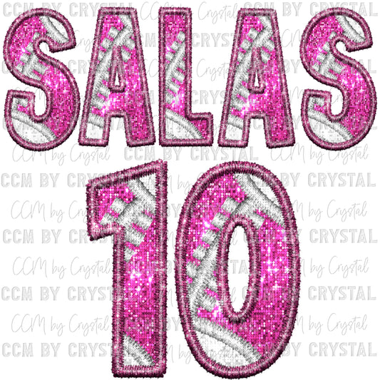 Personalized Name and Number Pink Out Football Faux Embroidery Faux Sequins Ready to Press Transfer