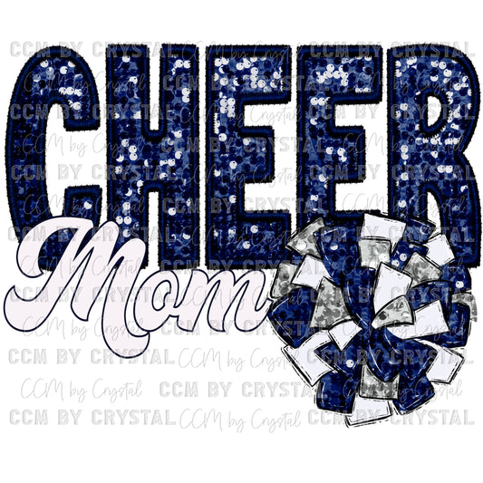 Cheer Mom Faux Embroidery Faux Sequins Ready to Press Transfer