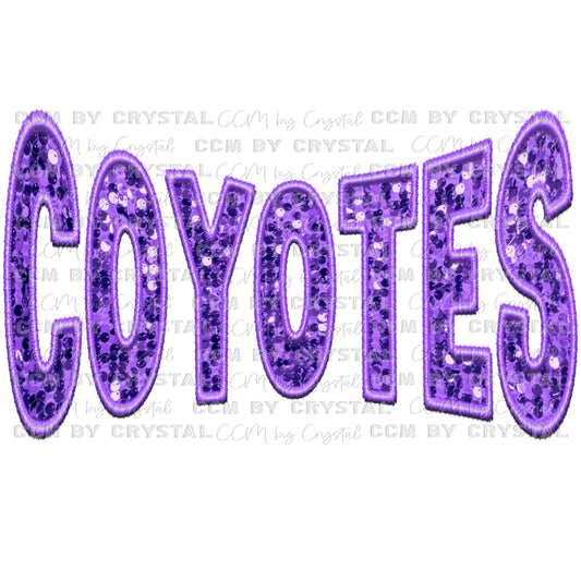 Coyotes purple Faux Sequins Faux Embroidery Ready to Press Transfer