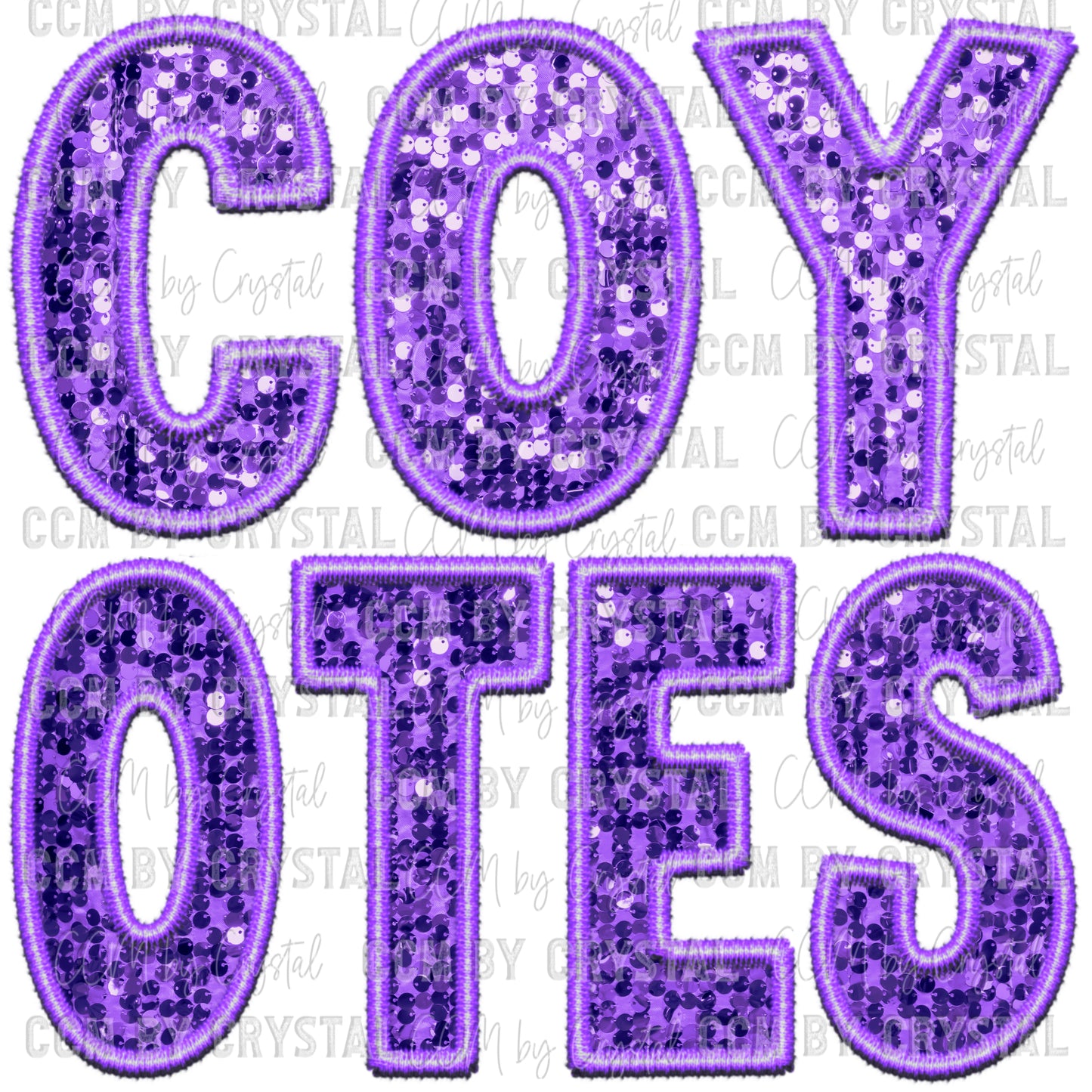Coyotes purple Faux Sequins Faux Embroidery Ready to Press Transfer