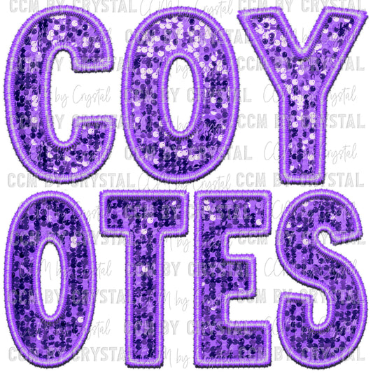 Coyotes purple Faux Sequins Faux Embroidery Ready to Press Transfer