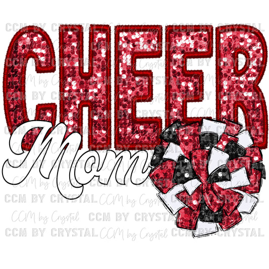 Cheer Mom Faux Embroidery Faux Sequins Ready to Press Transfer