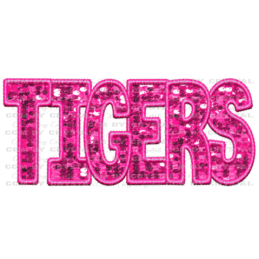 Tigers Pink Faux Sequins Faux Embroidery PNG Digital File ONLY