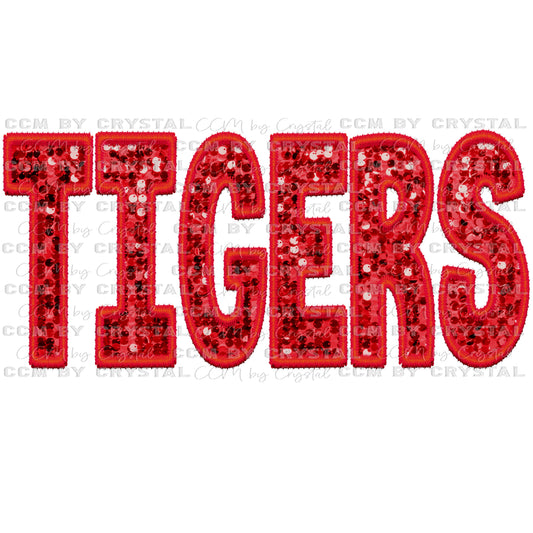 Tigers Red Faux Sequins Faux Embroidery Green PNG Digital File ONLY