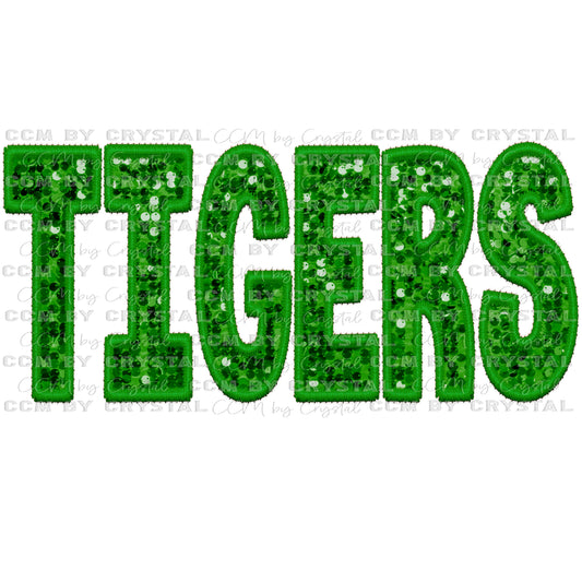 Tigers Green Faux Sequins Faux Embroidery Green PNG Digital File ONLY