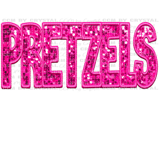 Pretzels Pink Faux Sequins Faux Embroidery Mascot Ready to Press Transfer