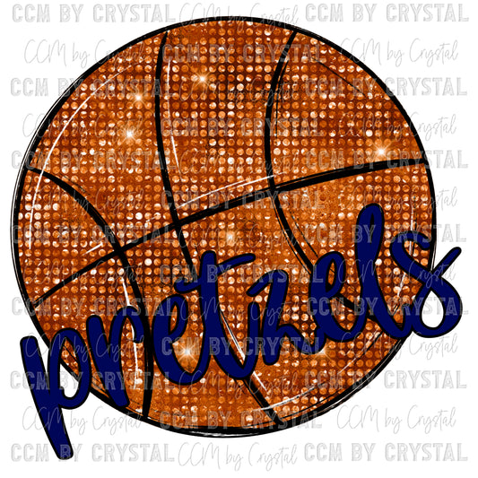Pretzels Basketball Faux Sequins Mascot Ready to Press Transfer
