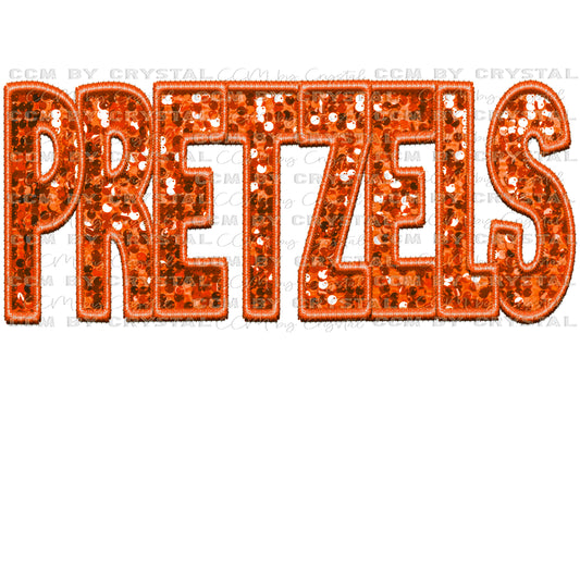 Pretzels Faux Embroidery Faux Sequins Mascot Orange Ready to Press Transfer