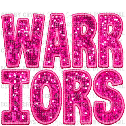 Warriors Pink Faux Sequins Faux Embroidery Ready to Press Transfer