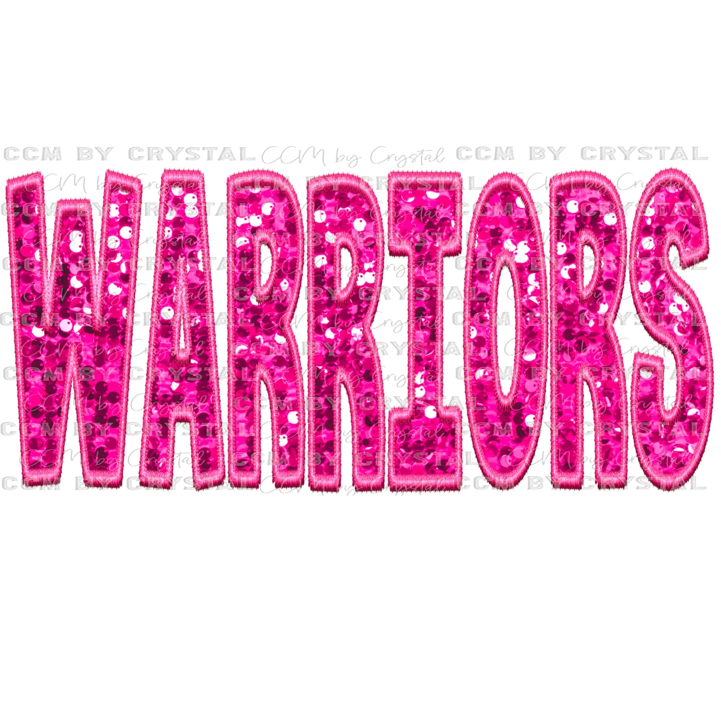 Warriors Pink Mascot Faux Sequins Faux Embroidery PNG Digital File ONLY