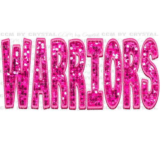Warriors Pink Faux Sequins Faux Embroidery Ready to Press Transfer