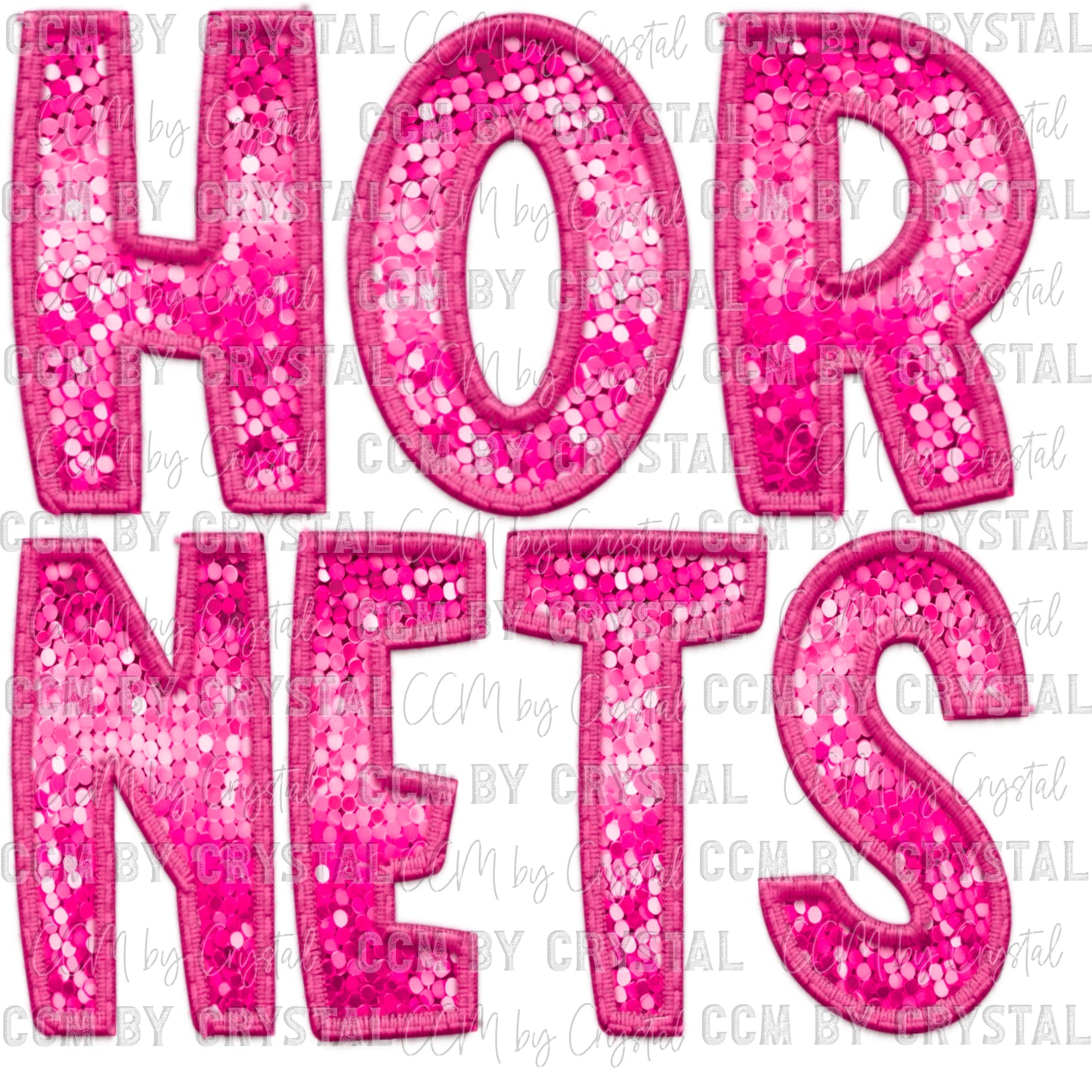 Hornets Pink Faux Sequins Faux Embroidery Ready to Press Transfer