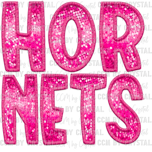Hornets Pink Faux Sequins Faux Embroidery Ready to Press Transfer