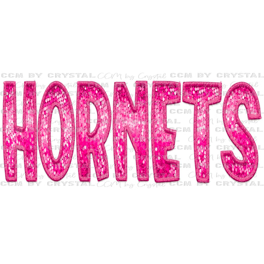 Hornets Pink Faux Sequins Faux Embroidery Ready to Press Transfer