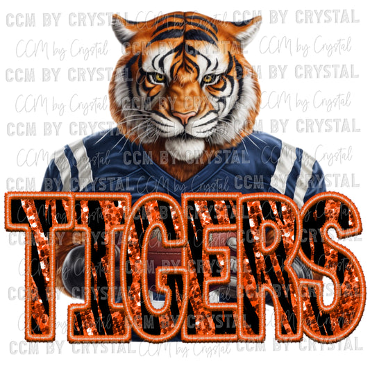 Tigers Tiger Stripes Faux Sequins Faux Embroidery Ready to Press Transfer