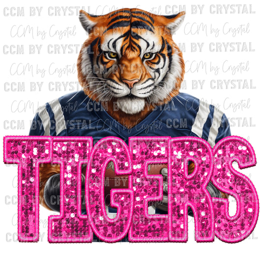 Pink Tigers Faux Sequins Faux Embroidery Ready to Press Transfer
