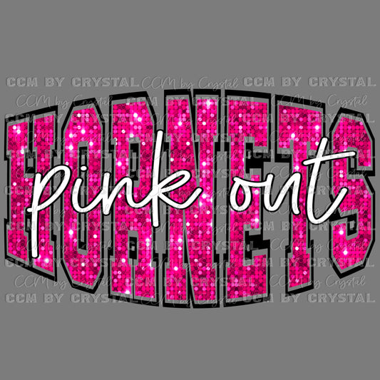 Hornets Pink Out Mascot Faux Sequins  Ready to Press Transfer