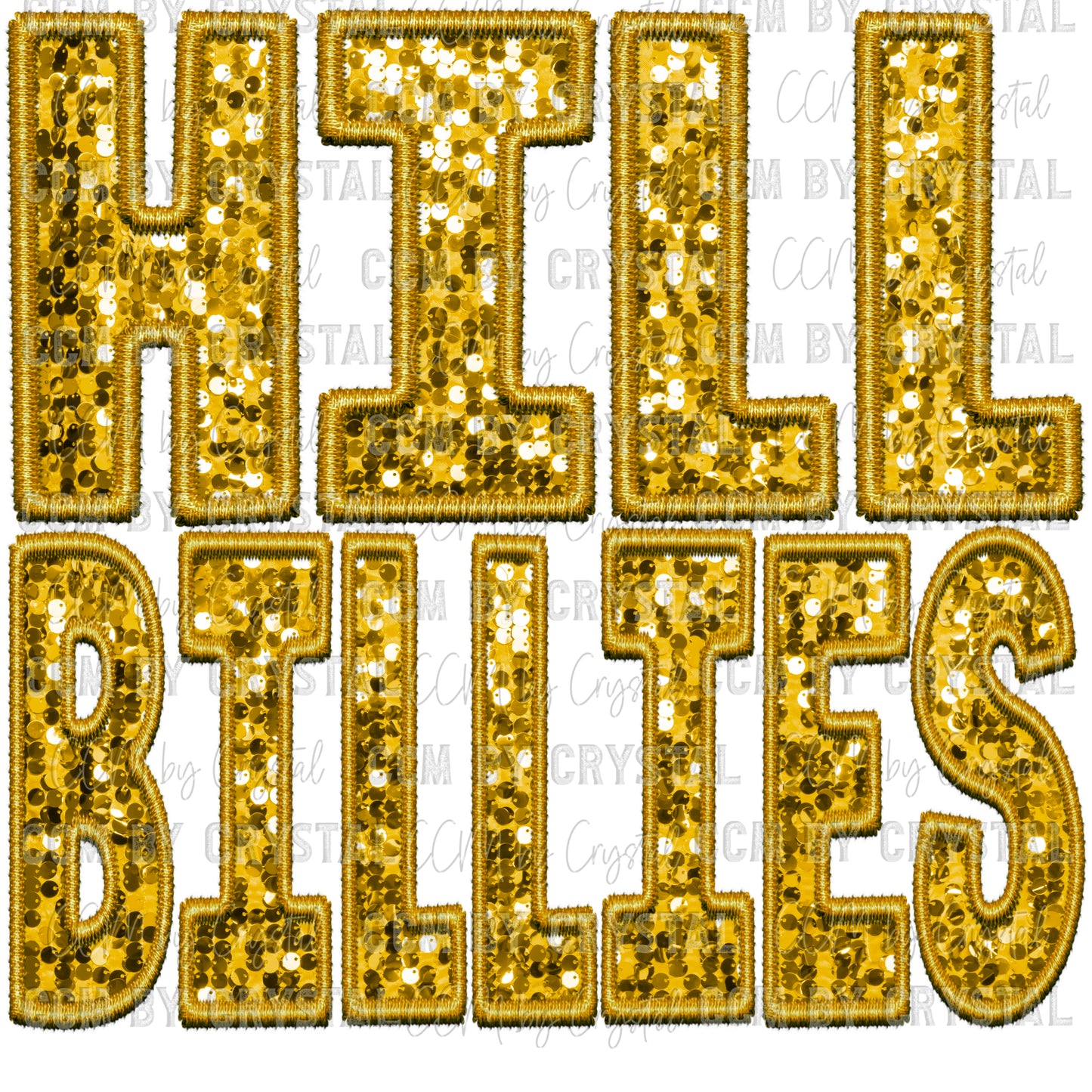 Hillbillies Gold Mascot Faux Sequins Faux Embroidery Ready to Press Transfer