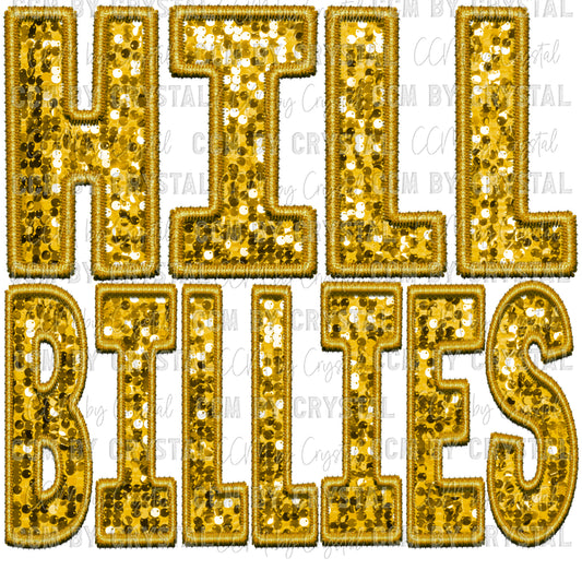 Hillbillies Gold Mascot Faux Sequins Faux Embroidery Ready to Press Transfer