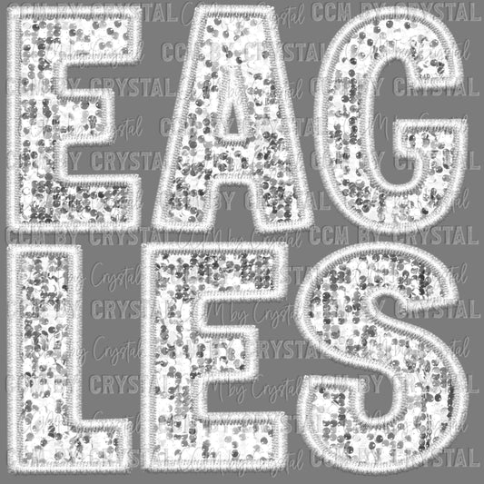 Eagles Mascot Faux Sequins Faux Embroidery Ready to Press Transfer