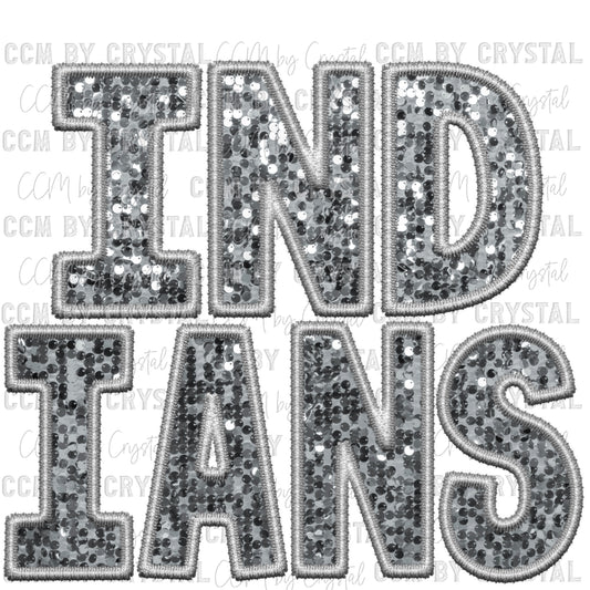 Indians Mascot Faux Sequins Faux Embroidery Ready to Press Transfer