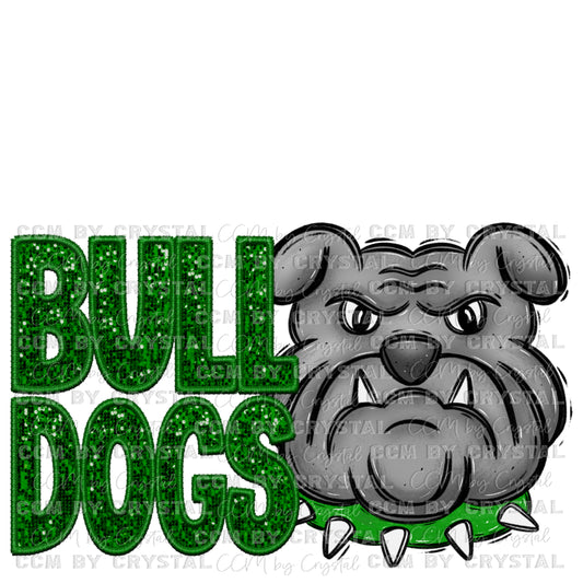 Bulldogs Mascot Faux Sequins Faux Embroidery Ready to Press Transfer